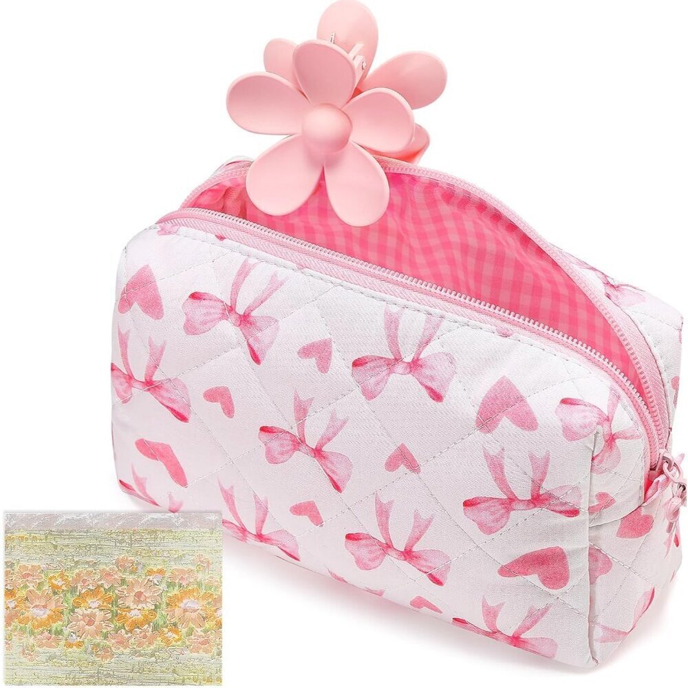 Cotton Quilted Makeup Bag Valentine Bridesmaid Gifts Small Cute Cosmetic Bag for